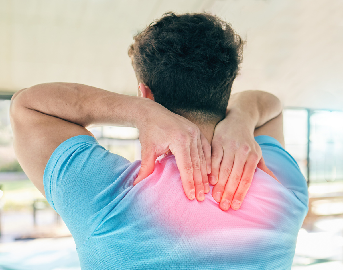 Fitness, Back Pain and Man with Injury in Gym after Accident, Workout or Training. Sports, Health or Male Athlete with Fibromyalgia, Inflammation or Painful Spine Fracture or Arthritis after Exercise